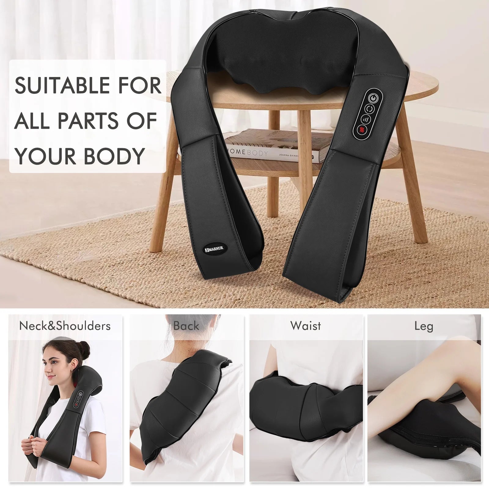 Neck and Shoulder Massager, 3D Deep Tissue Kneading Shiatsu Massager with Heat, Black