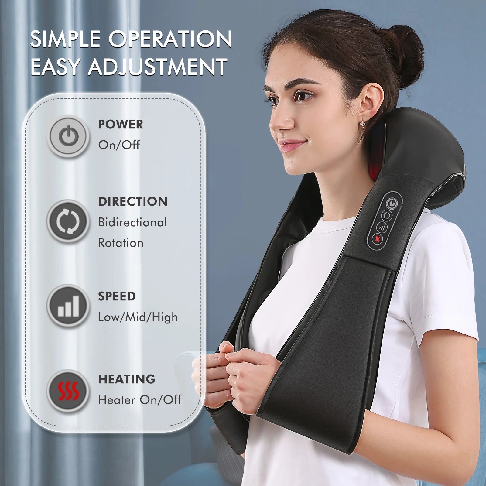 Neck and Shoulder Massager, 3D Deep Tissue Kneading Shiatsu Massager with Heat, Black