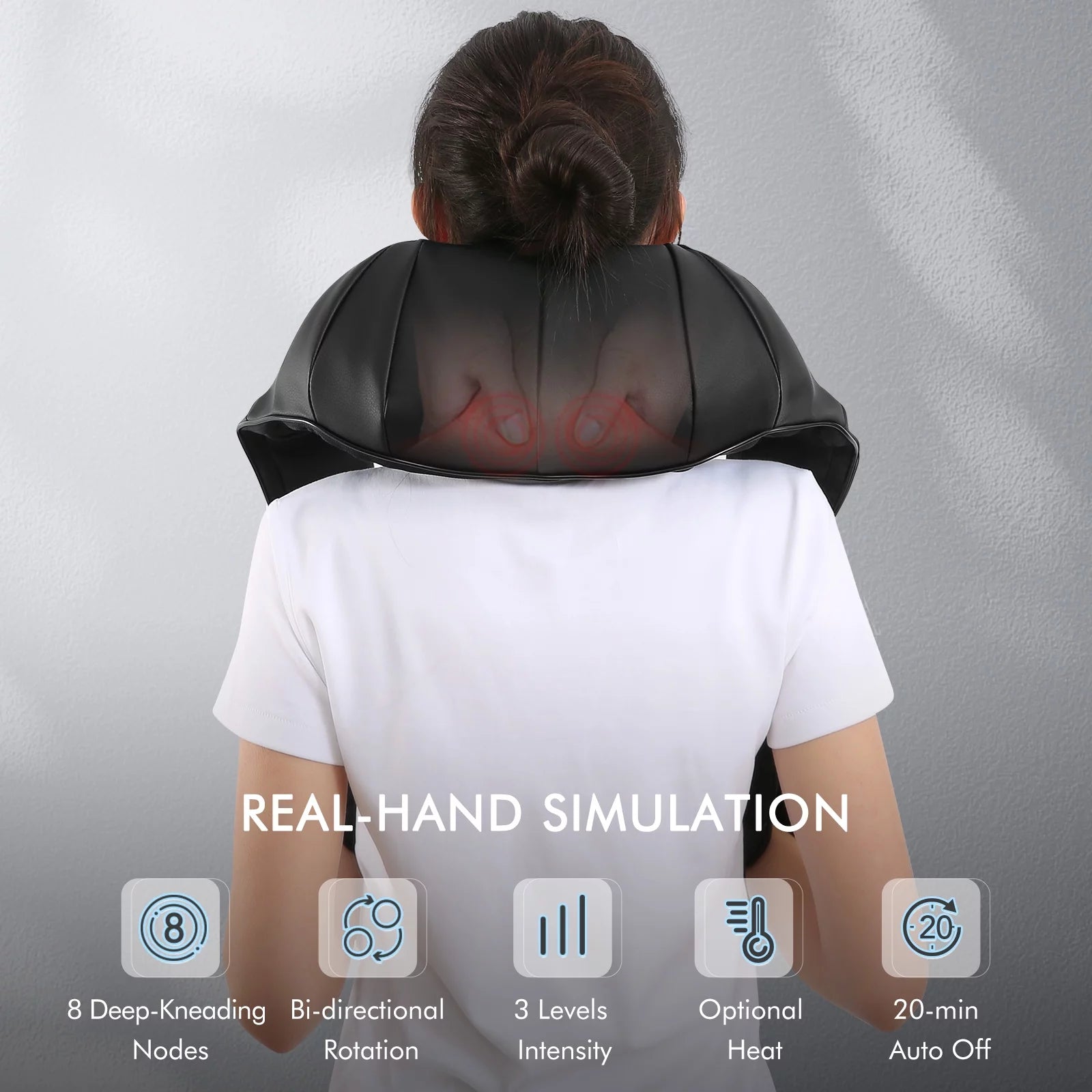 Neck and Shoulder Massager, 3D Deep Tissue Kneading Shiatsu Massager with Heat, Black